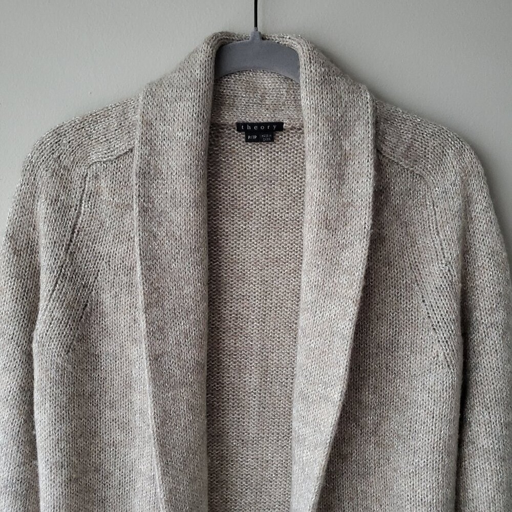 Theory Open Front Shawl Collar Shimmer Cardigan - Size P - Picture 3 of 8